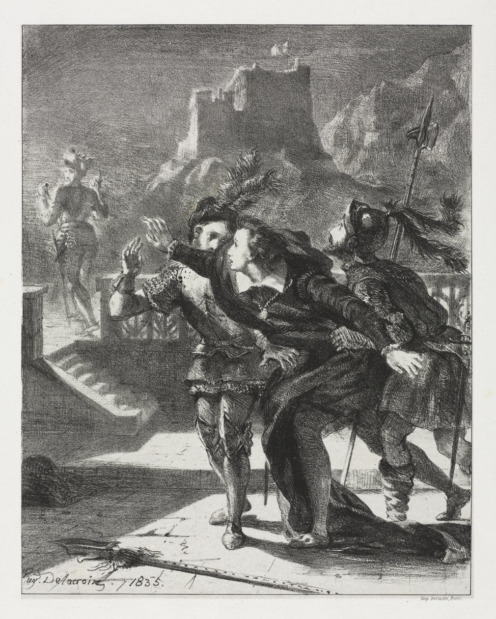 Hamlet: Hamlet ryntää seuraamaan isänsä henkeä tekijältä Eugène Delacroix