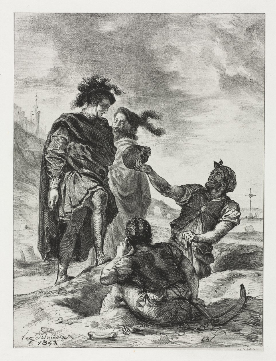 Hamlet: Hamlet ja Horatio haudankaivajien kanssa tekijältä Eugène Delacroix