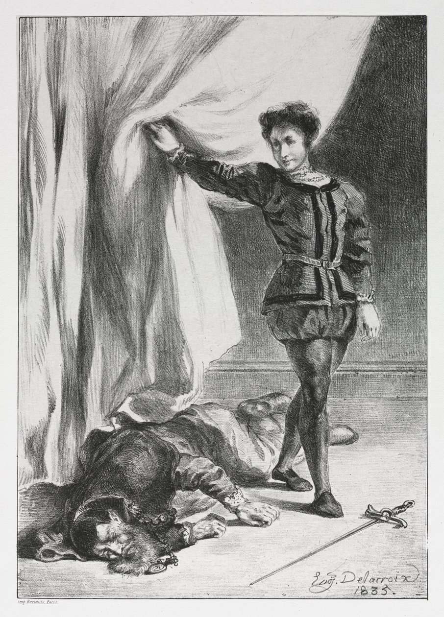 Hamlet: Hamlet ja Poloniuksen ruumis tekijältä Eugène Delacroix