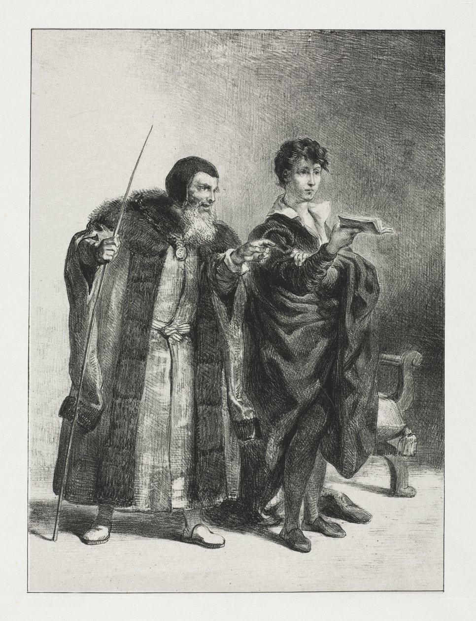 Hamlet: Polonius ja Hamlet tekijältä Eugène Delacroix