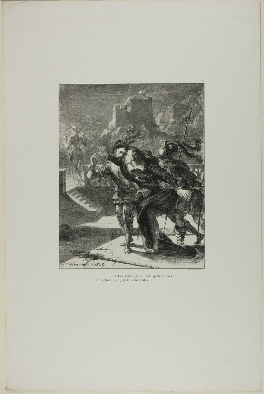 Hamlet jahtaa isänsä henkeä, levy 2 Hamletista tekijältä Eugène Delacroix