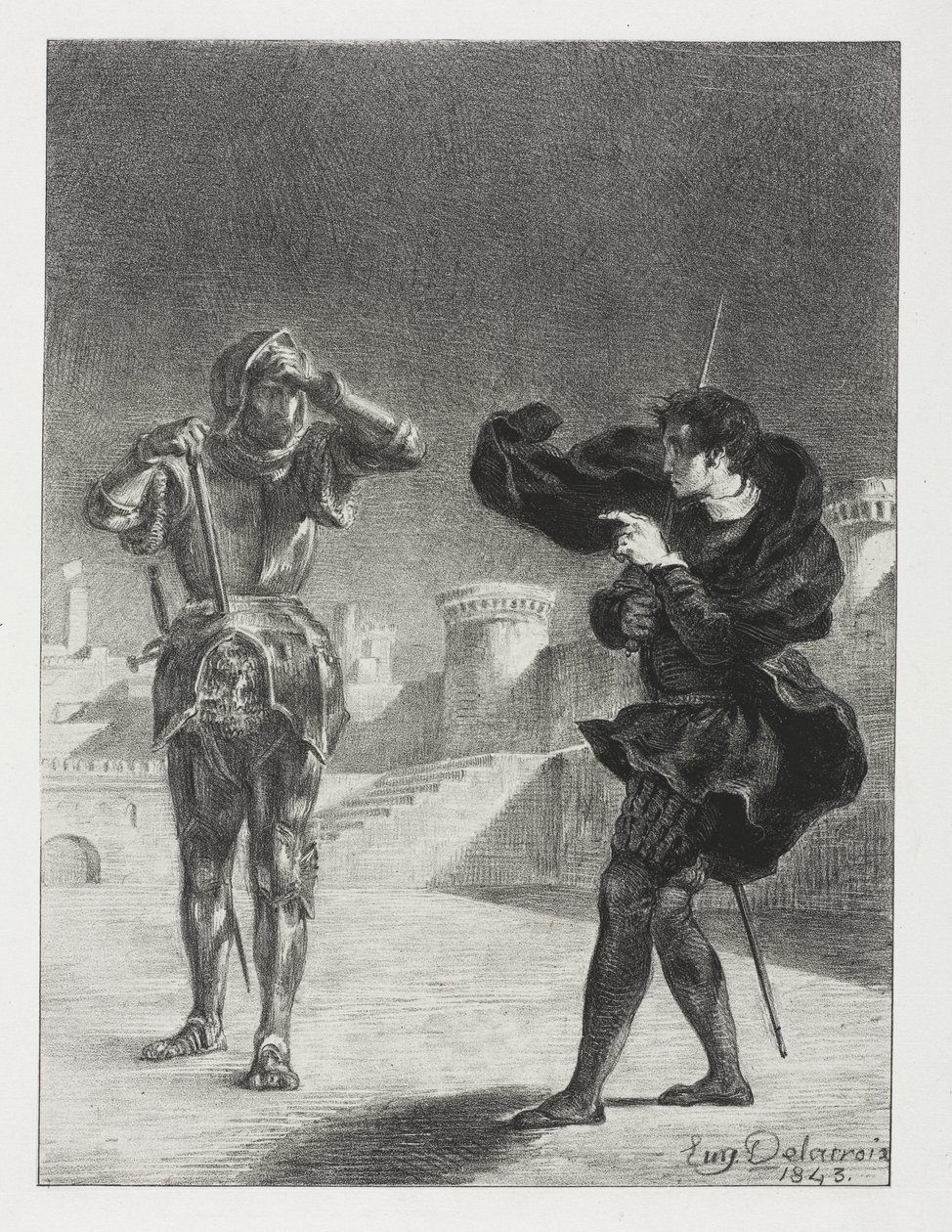 Hamlet: Phantom on the Terrace tekijältä Eugène Delacroix