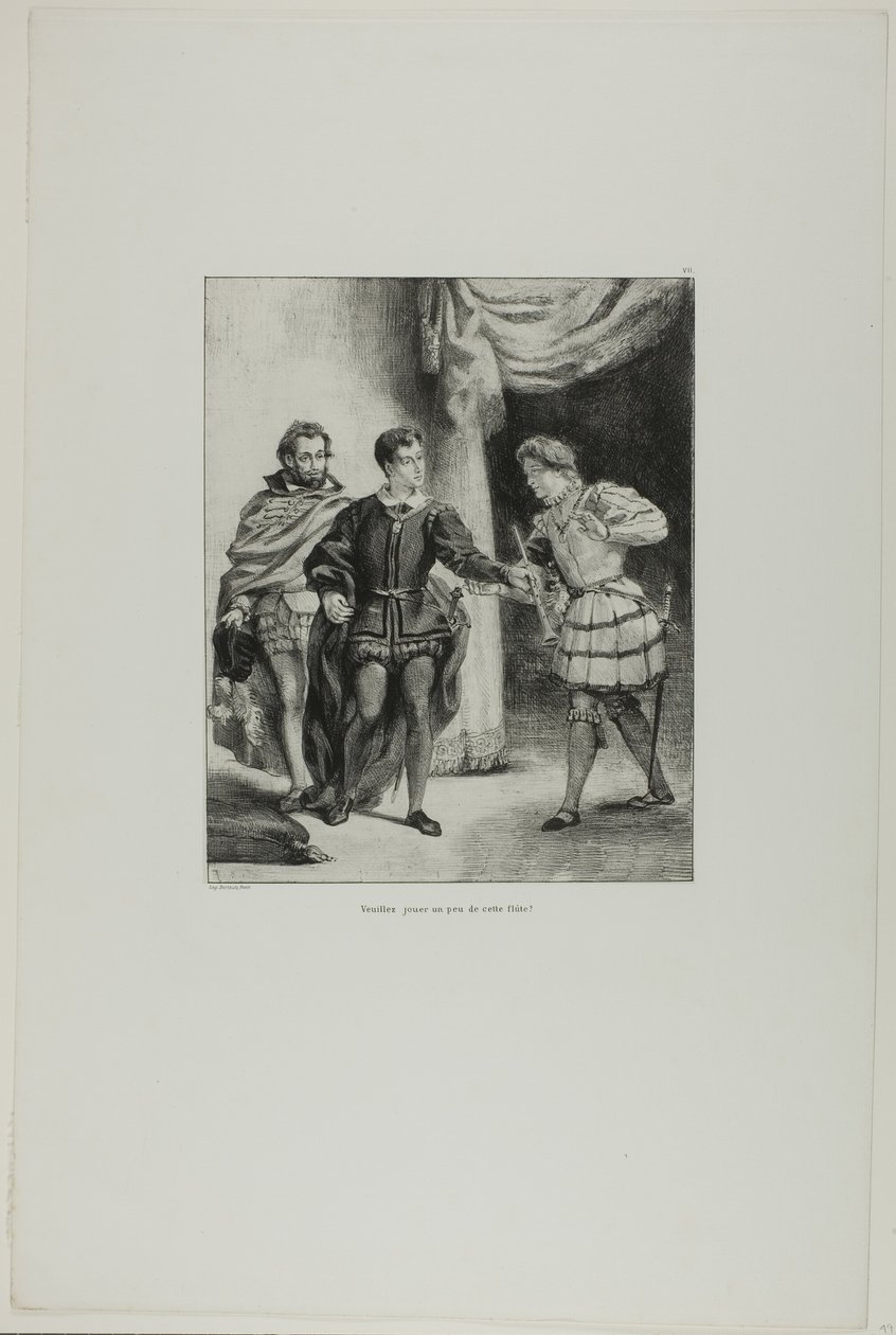 Hamlet ja Guildenstern, laatta 6 Hamletista. tekijältä Eugène Delacroix
