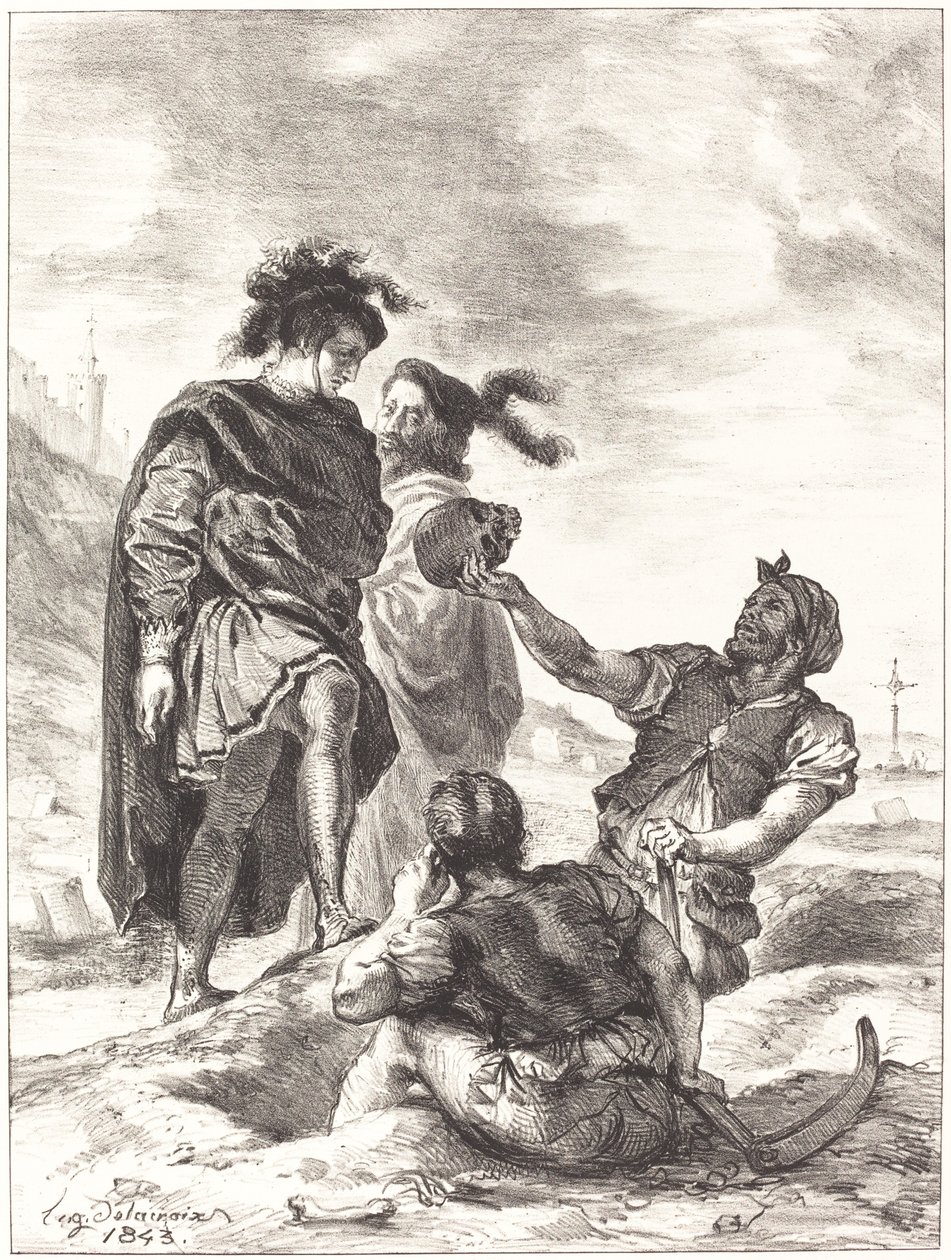 Hamlet ja Horatio ennen haudankaivajia näytös V, kohtaus I, 1843. tekijältä Eugène Delacroix