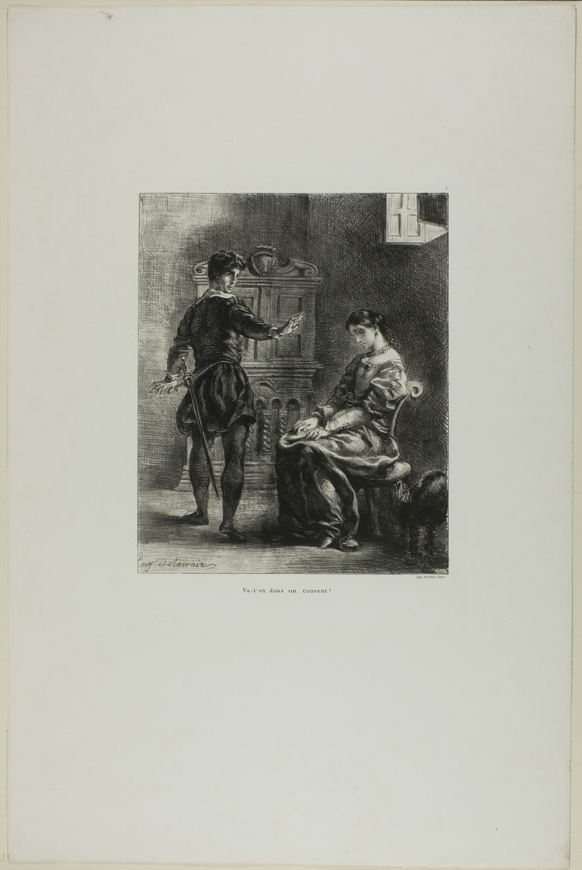 Hamlet ja Ofelia, laatta 5 Hamletista tekijältä Eugène Delacroix