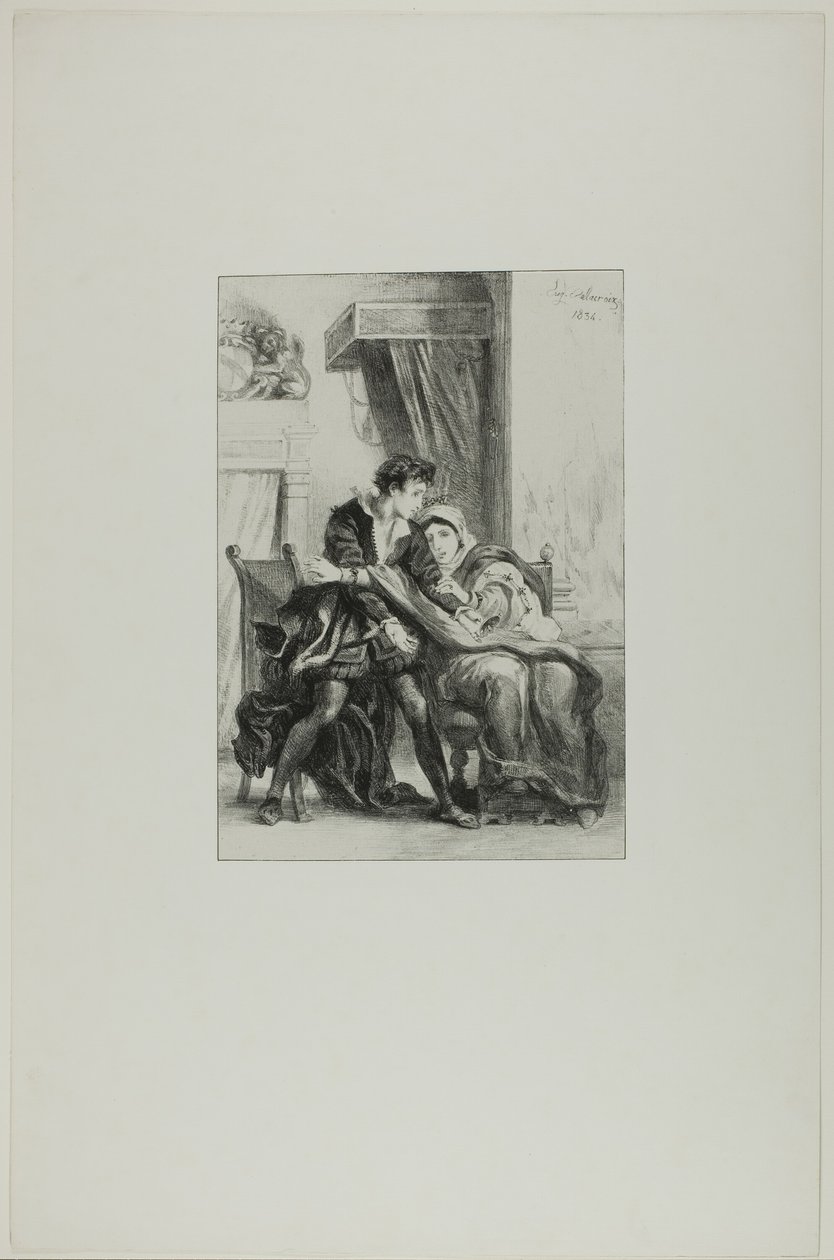 Hamlet ja kuningatar tekijältä Eugène Delacroix