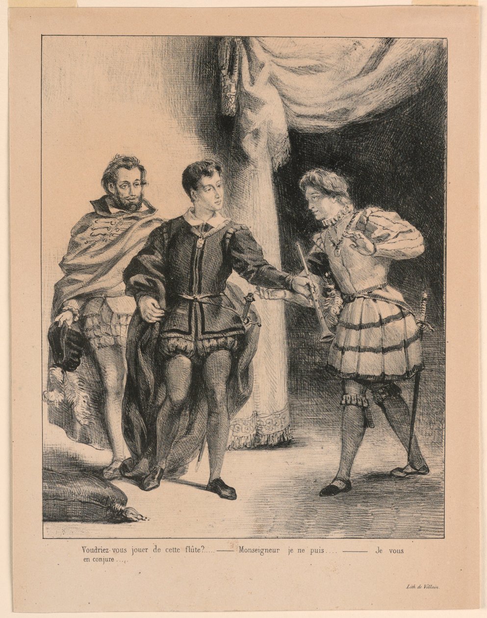 Kuvitus Hamletille: Hamlet ja Guildenstern (III,2) tekijältä Eugène Delacroix