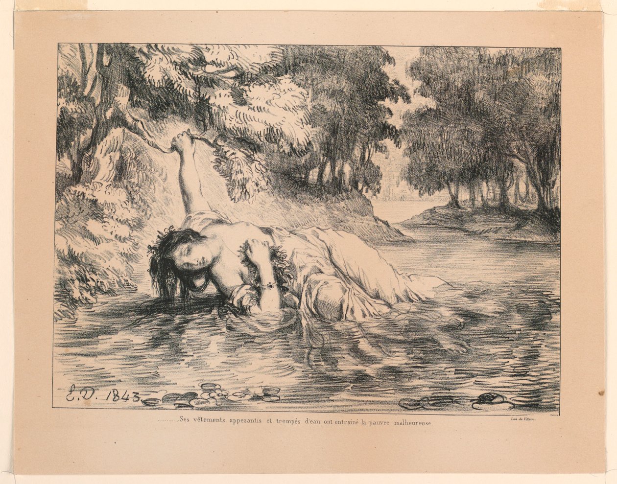 Kuvitus Hamletille: Ophelian kuolema (IV, 7) tekijältä Eugène Delacroix
