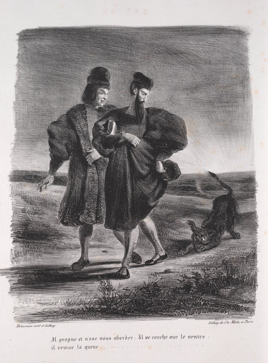 Il·lustracions per a Faust: Faust, Mephistophele i el barbetfinnish tekijältä Eugène Delacroix