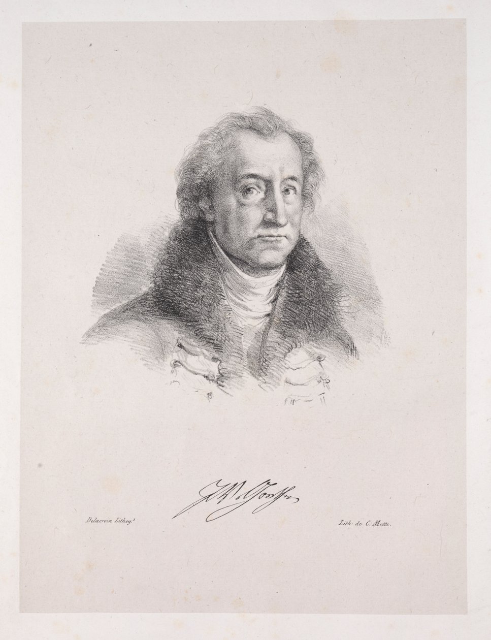 Kuvitukset Faustille: Frontispiece - Johann Wolfgang von Goethen muotokuva tekijältä Eugène Delacroix