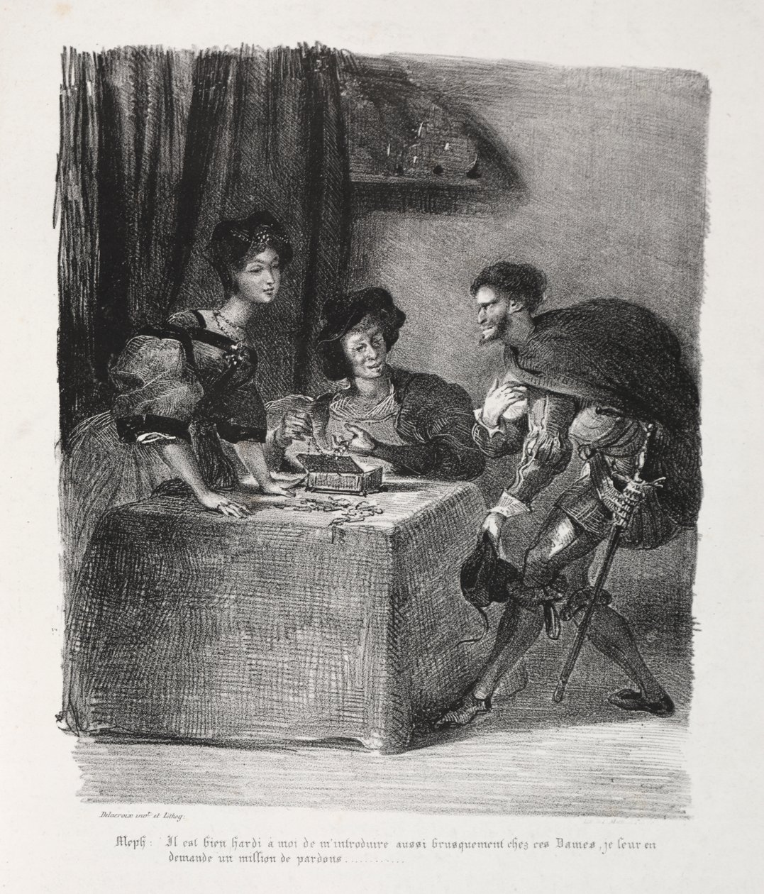 Kuvituksia Faustille: Mephistopheles on paikassa Marthe tekijältä Eugène Delacroix
