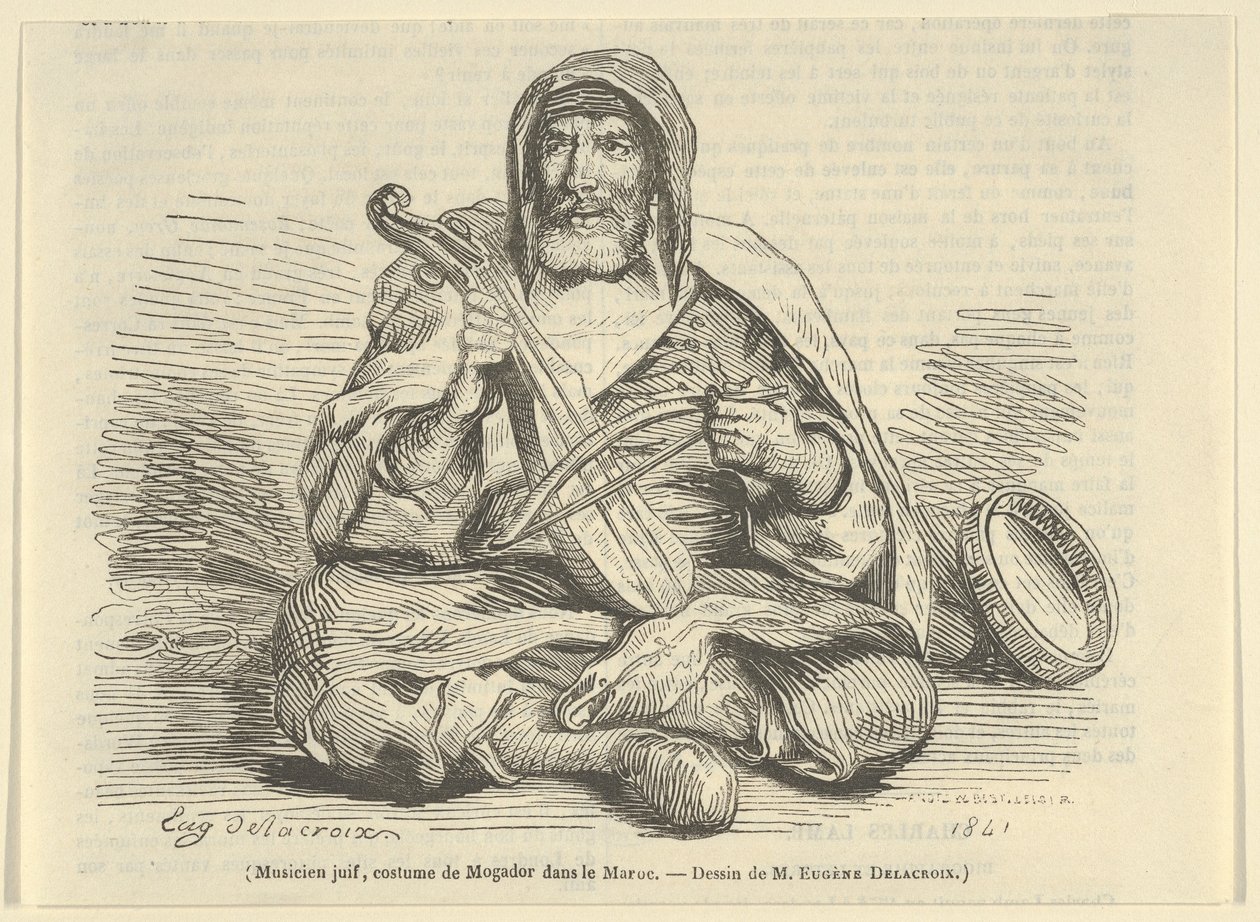 Juutalainen muusikko Mogador-asussa, Marokko, 1842, 1842. tekijältä Eugène Delacroix