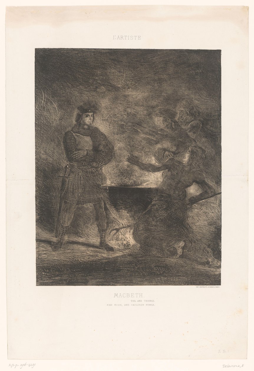 Macbeth neuvottelee kolmen noidan kanssa Macbeth (otsikko esineessä) tekijältä Eugène Delacroix