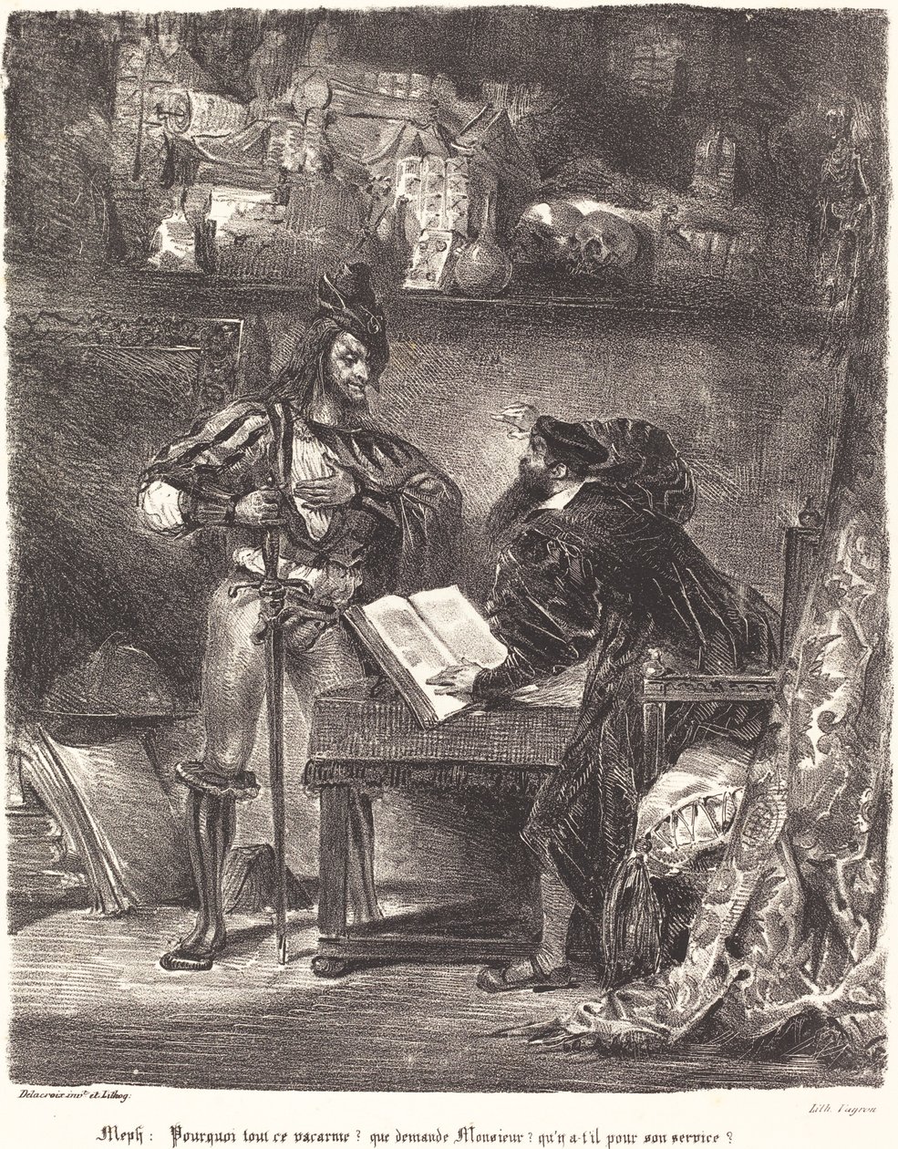 Mephisto ilmestyy Faustille tekijältä Eugène Delacroix