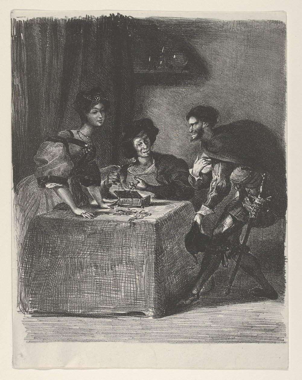 Mefistofeles esittelee itsensä Martha Goethelle, Faust, 1825-27, 1825-27. tekijältä Eugène Delacroix