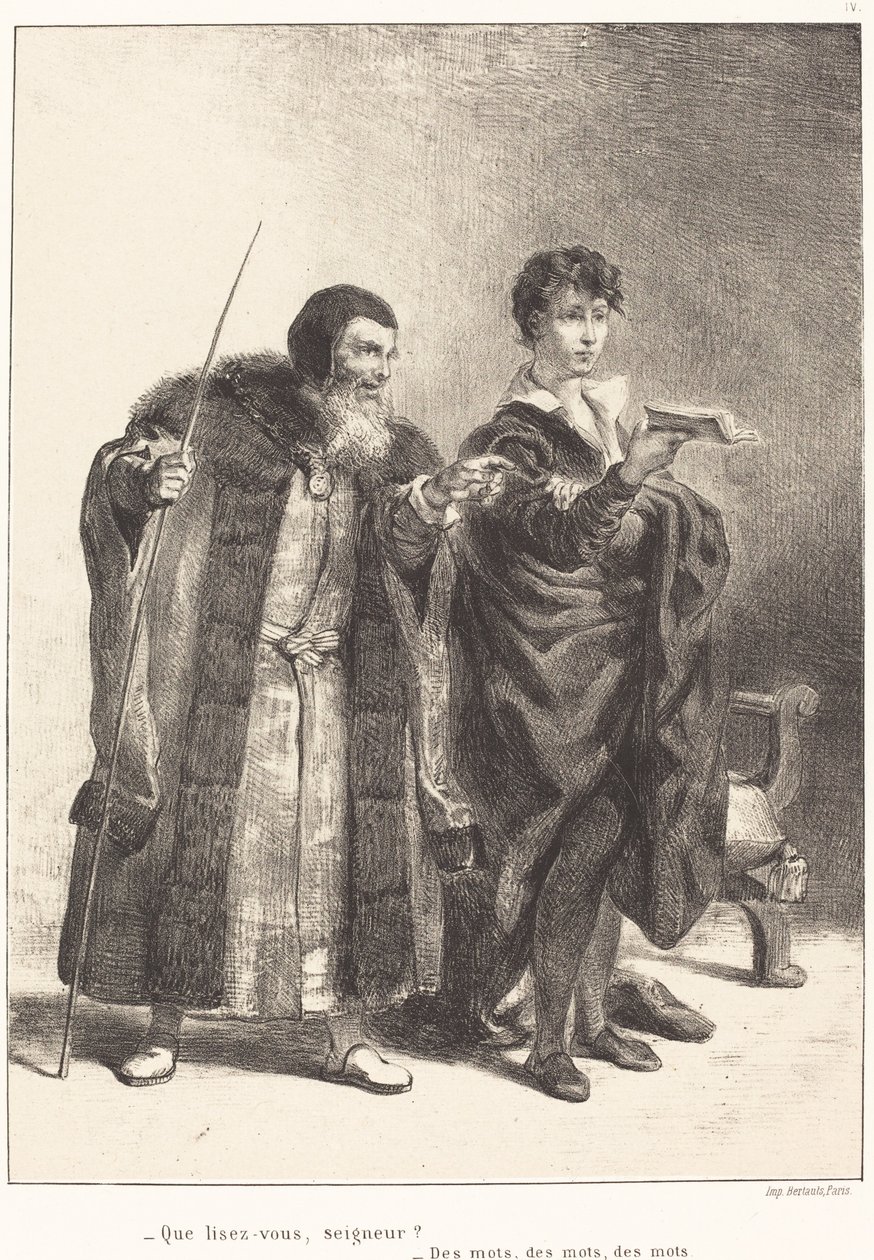 Polonius ja Hamlet (näytös II, kohtaus II) tekijältä Eugène Delacroix