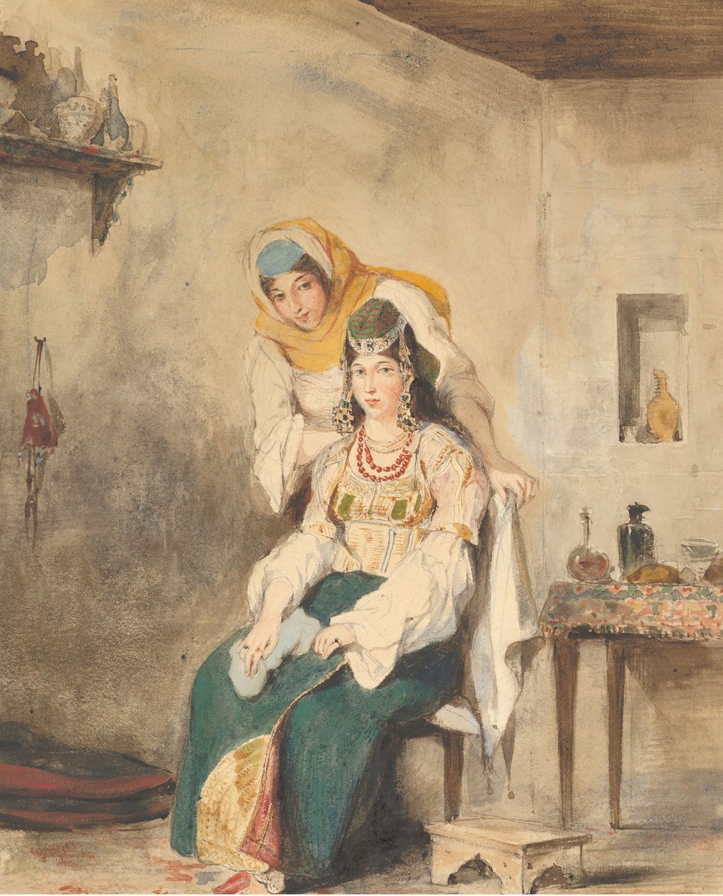 Saada, Abraham Ben-Chimolin vaimo, ja Préciada, yksi heidän tyttäreistään, 1832. tekijältä Eugène Delacroix