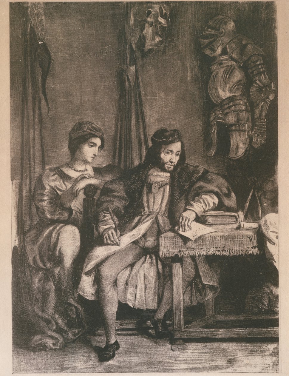 Kohtaus Goethen "Götzistä" Götz von Berlichingen kirjoittaa muistelmiaan, 1836-63., 1836-63. tekijältä Eugène Delacroix