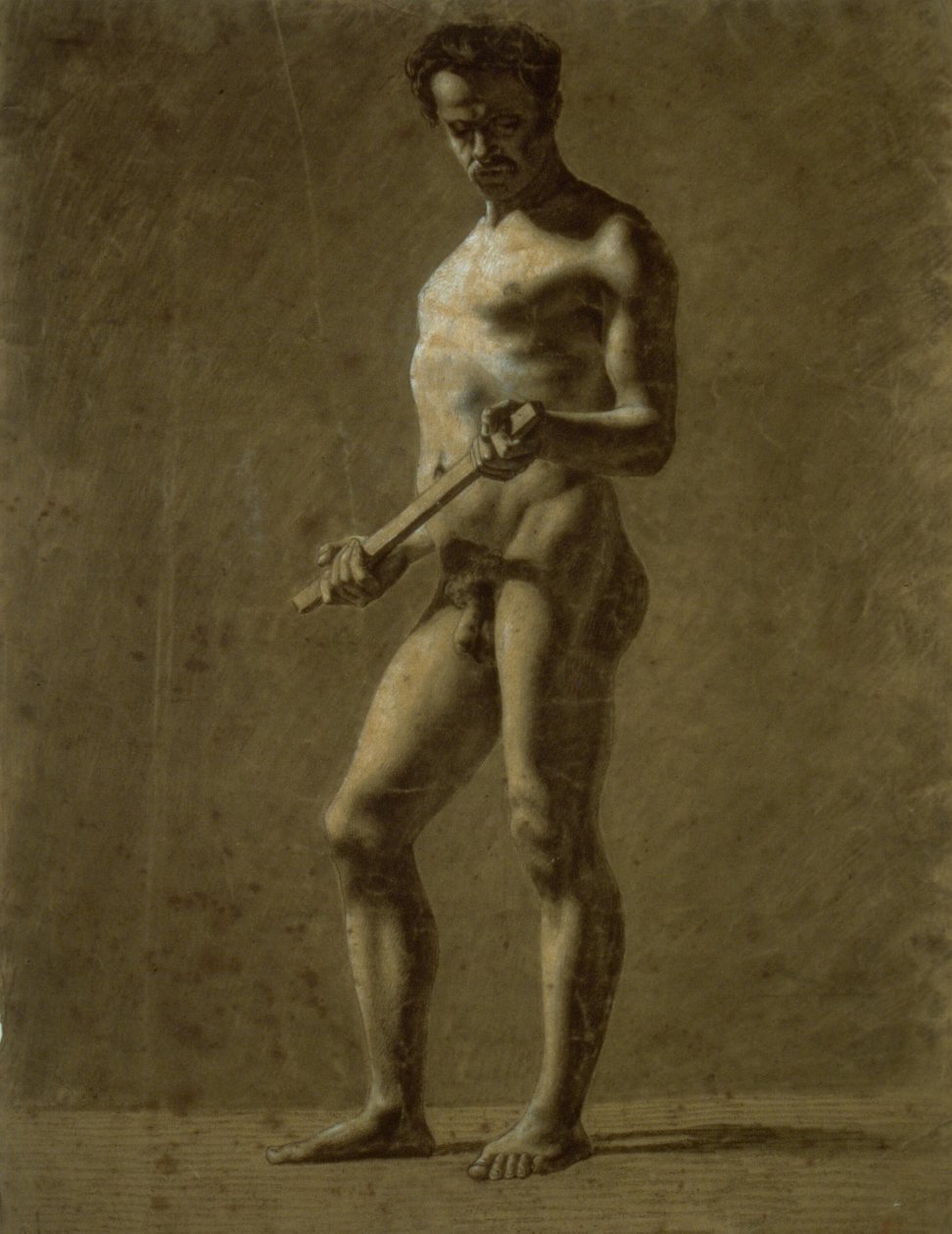 Seisova akateeminen miesalaston alaston (recto); Luonnos olkavarresta (käänteinen) tekijältä Eugène Delacroix