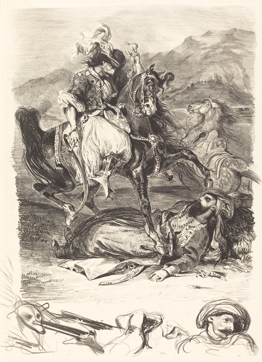 Giaourin ja Pashan taistelu (Combat du Giaour et du Pacha) tekijältä Eugène Delacroix