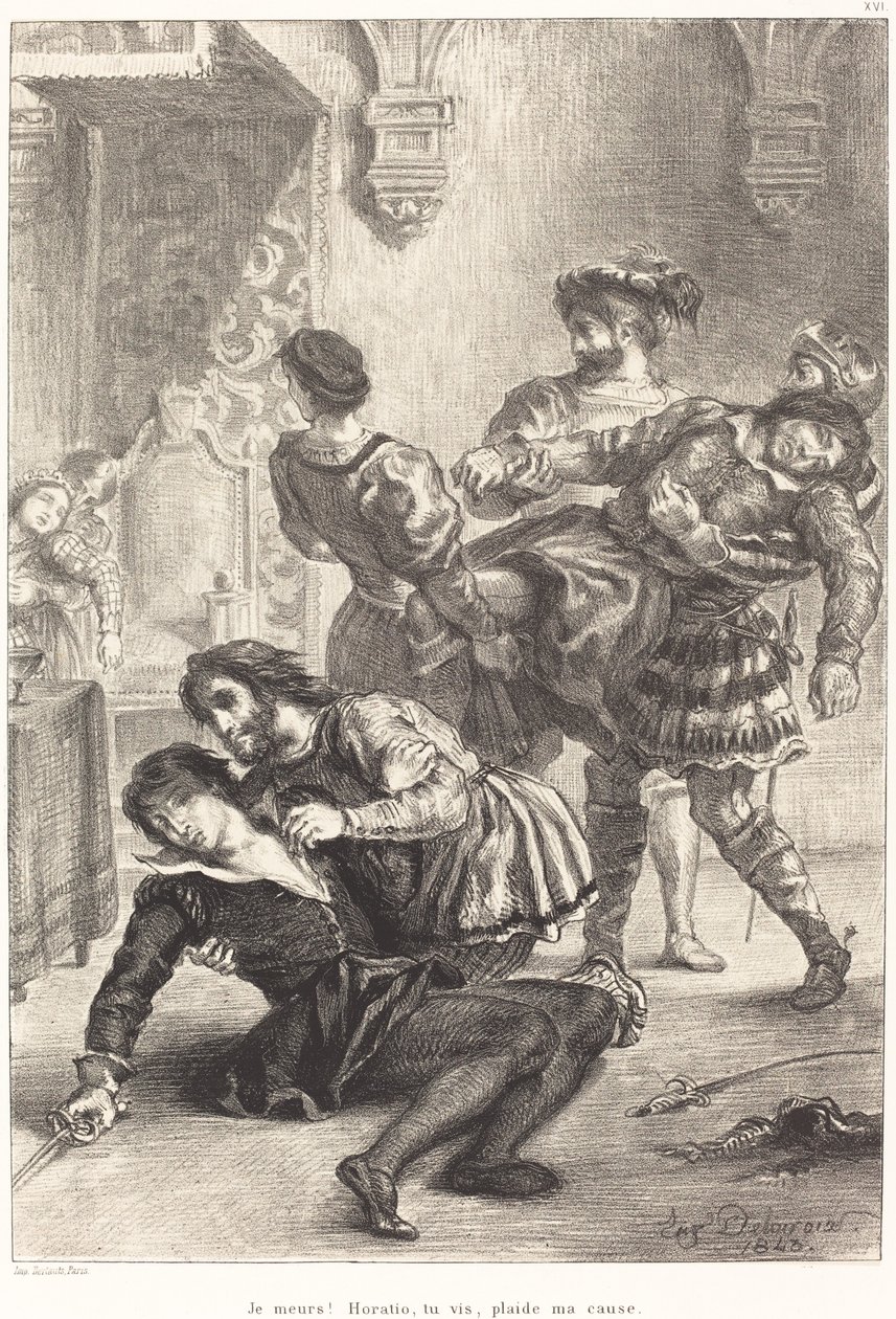Hamletin kuolema (V näytös, kohtaus II) tekijältä Eugène Delacroix