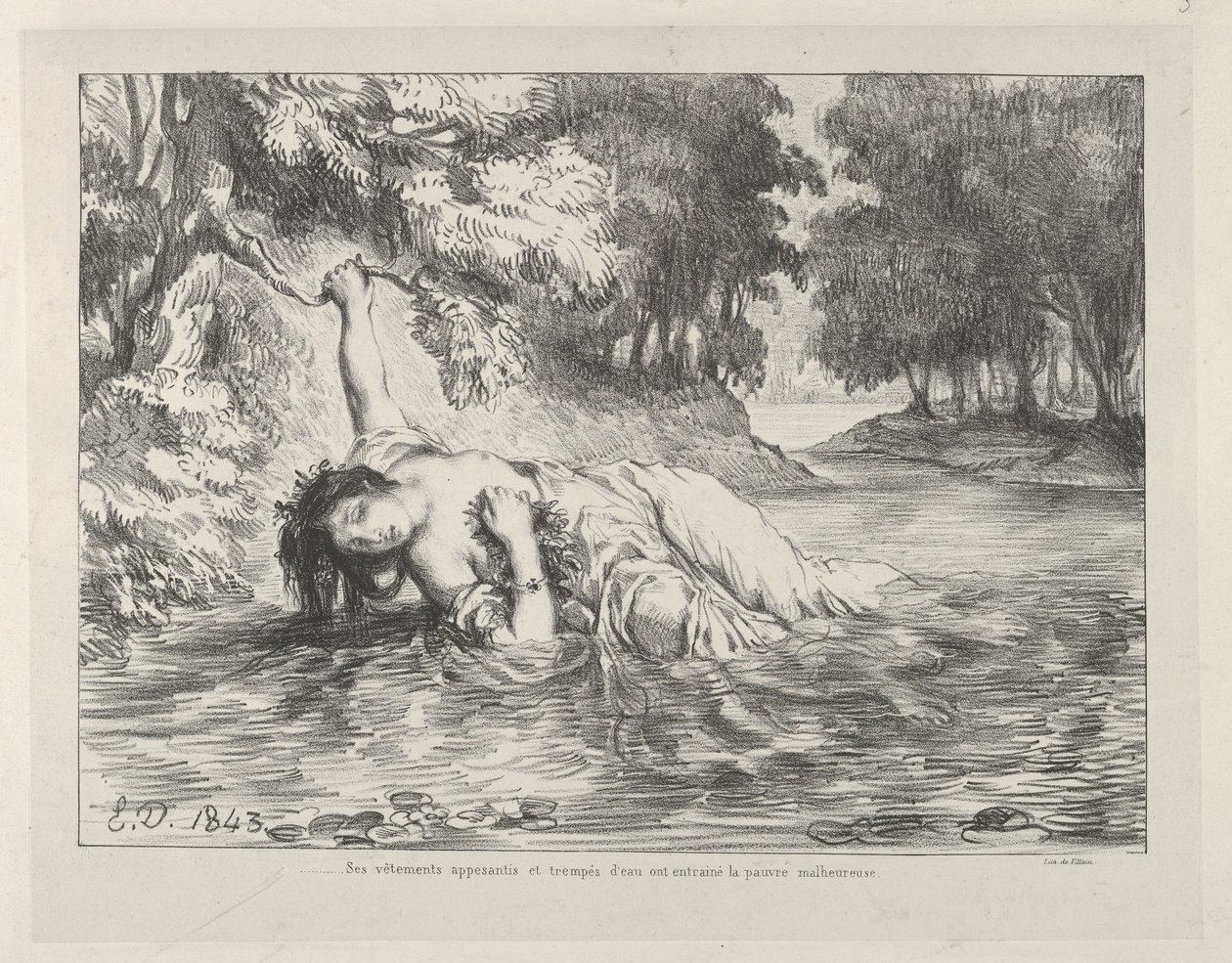 Ophelian kuolema, 1843, 1843. tekijältä Eugène Delacroix