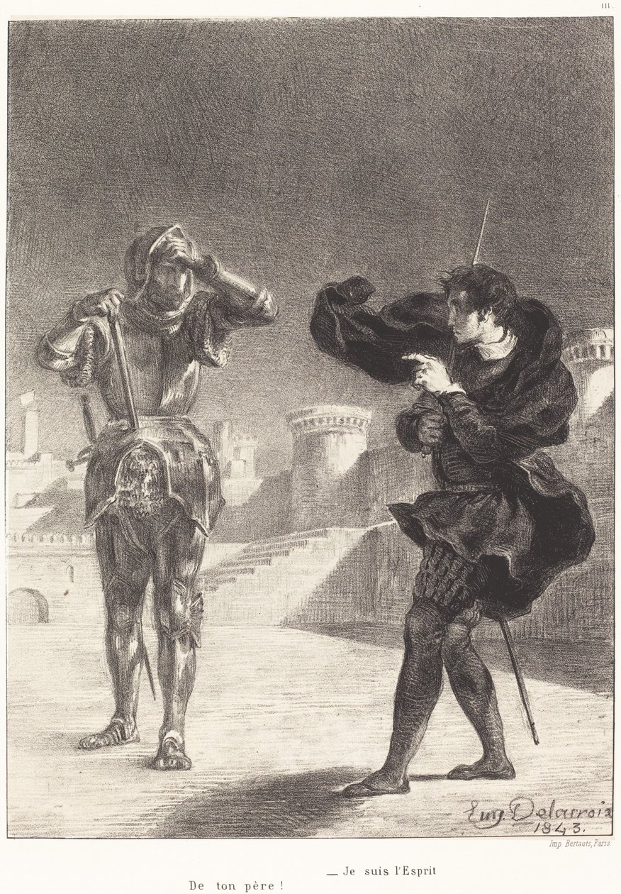 Ghost on the Terrace, näytös I, kohtaus V, 1843. tekijältä Eugène Delacroix