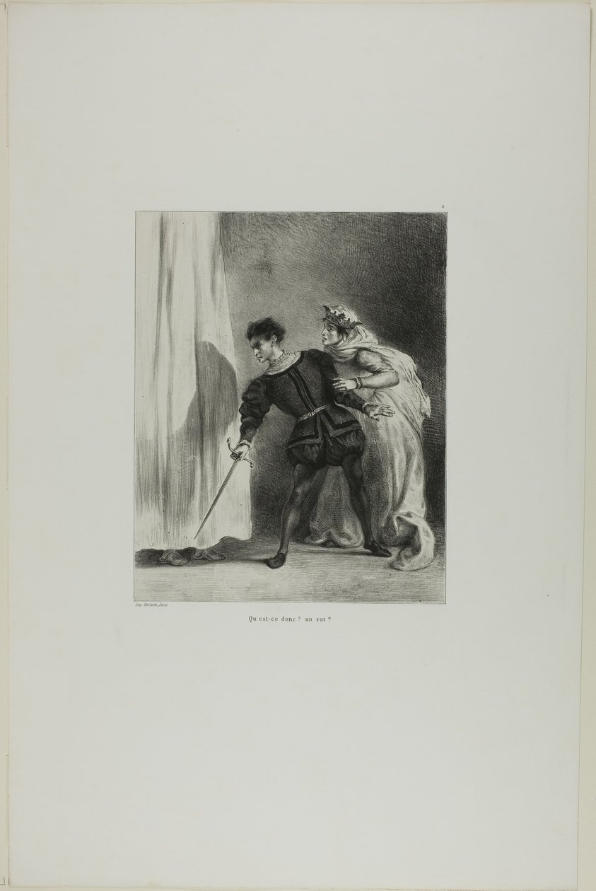 Poloniuksen murha, levy 9 Hamletista. tekijältä Eugène Delacroix
