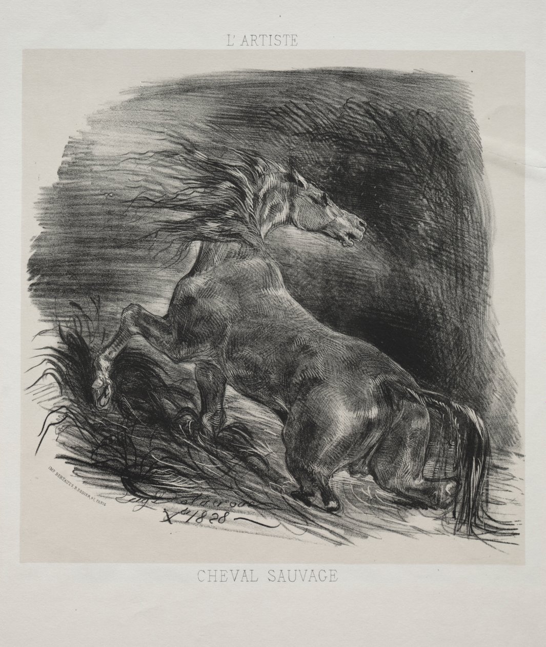 Villihevonen tai pelästynyt hevonen, joka lähtee vedestä tekijältä Eugène Delacroix