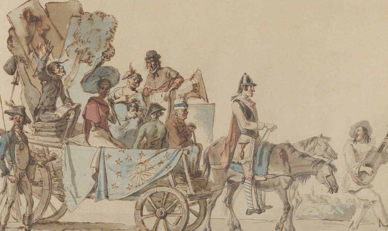 Teatteriryhmä tiellä, 1818. tekijältä Eugène Delacroix