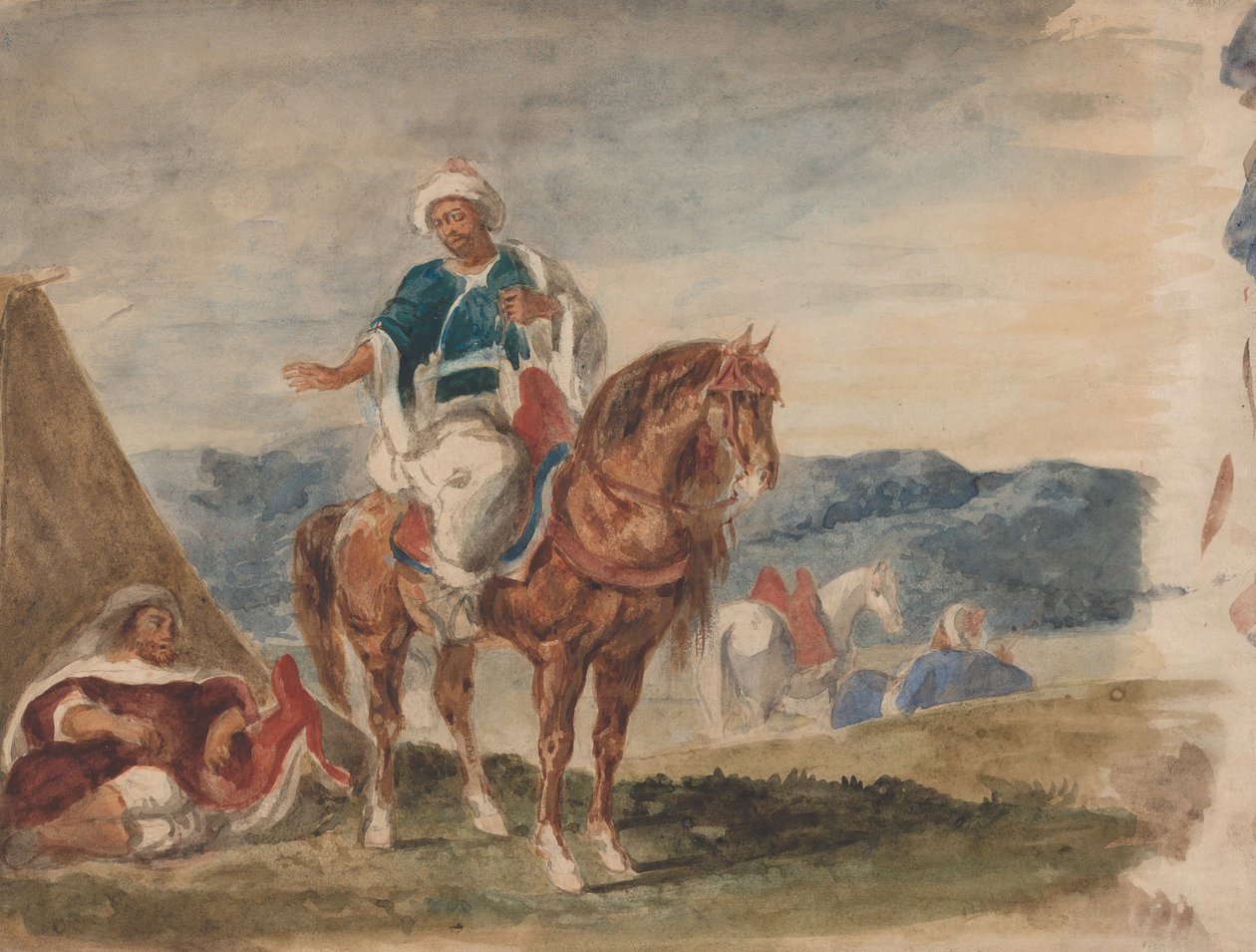 Kolme arabia hevosmiestä leirillä, 1832-37. tekijältä Eugène Delacroix