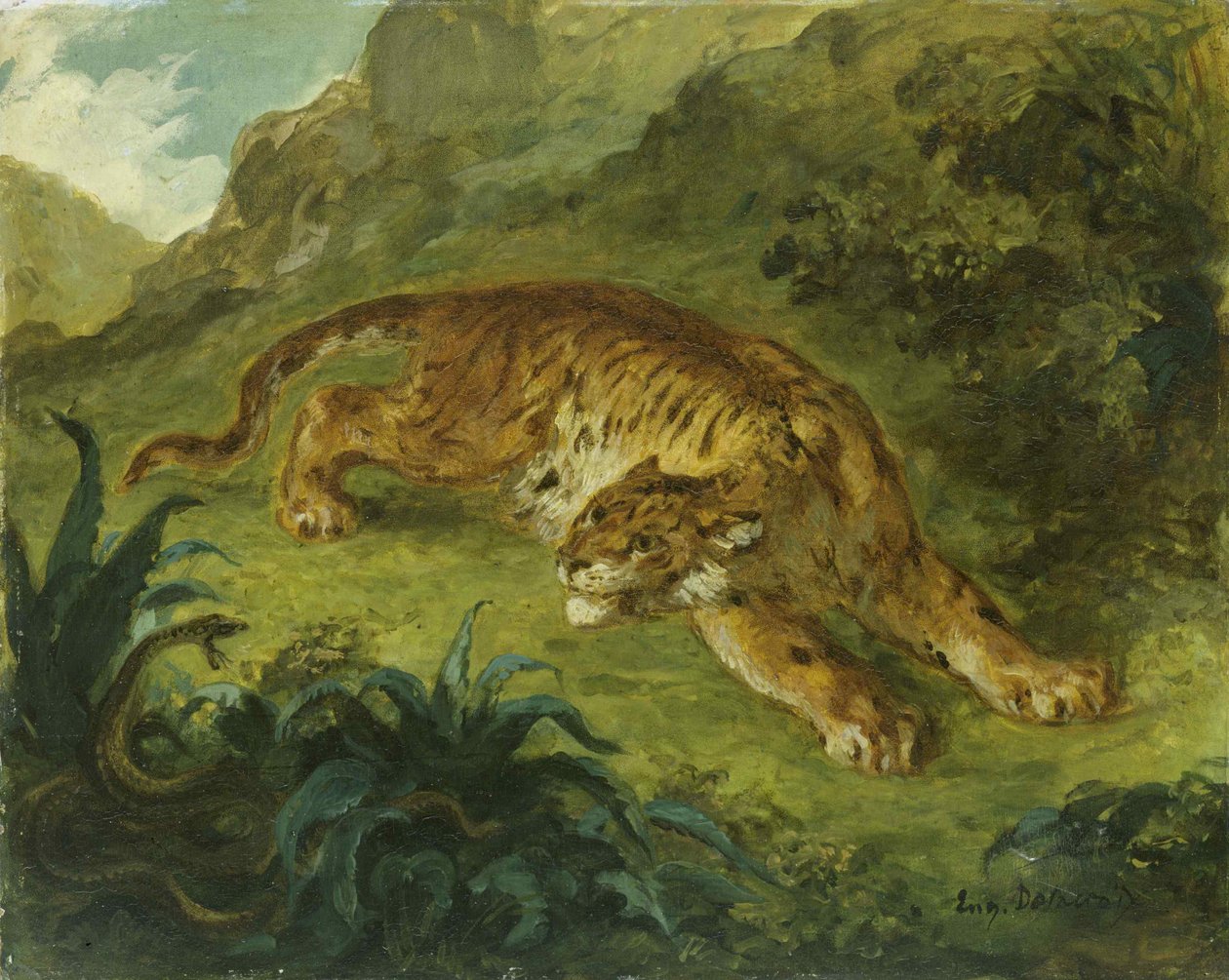 Tiikeri ja käärme, 1854-1858. tekijältä Eugène Delacroix