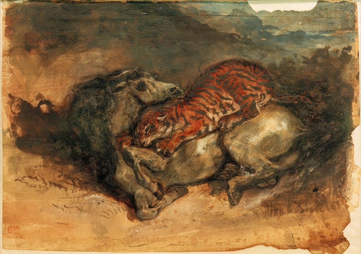 Tiikeri hyökkää hevosen kimppuun tekijältä Ferdinand Victor Eugene Delacroix