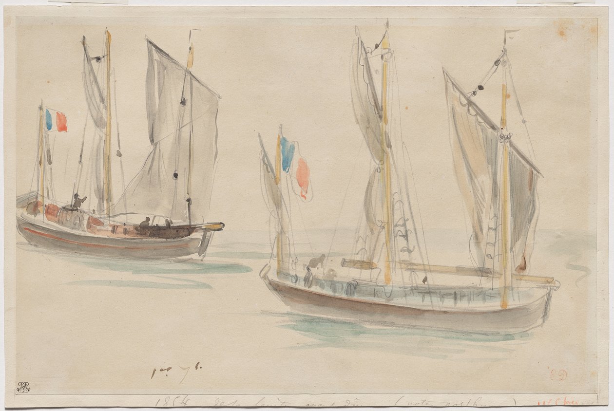 Kaksi venettä Dieppen satamassa tekijältä Eugène Delacroix