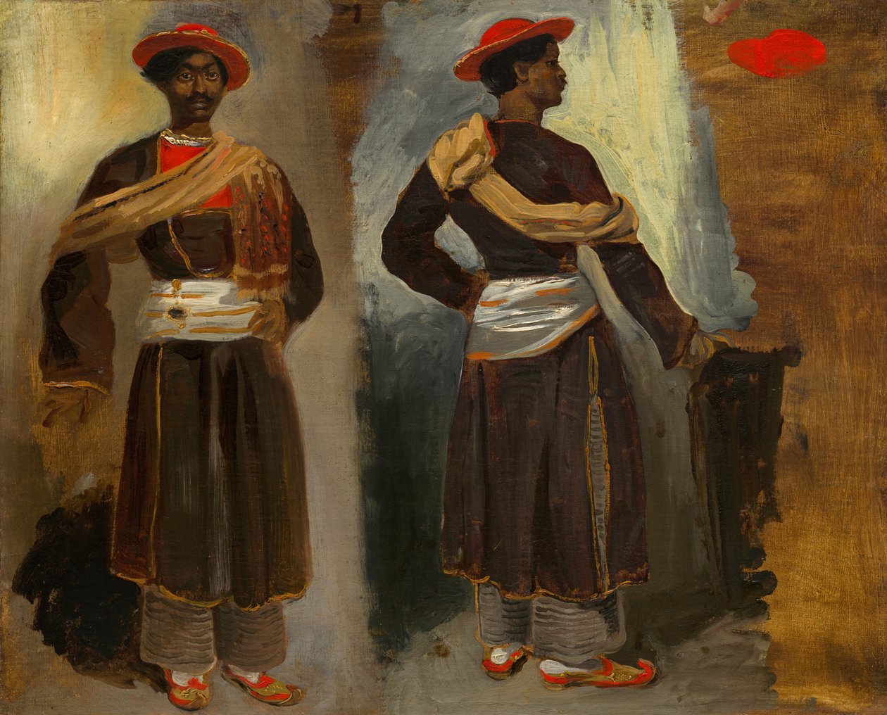 Kaksi tutkimusta seisovasta intiaanista Kalkuttasta tekijältä Eugène Delacroix