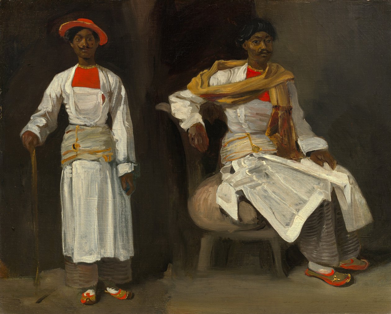 Kaksi tutkimusta intiaanista Kalkuttasta, istuva ja seisova, n. 18231824. tekijältä Eugène Delacroix