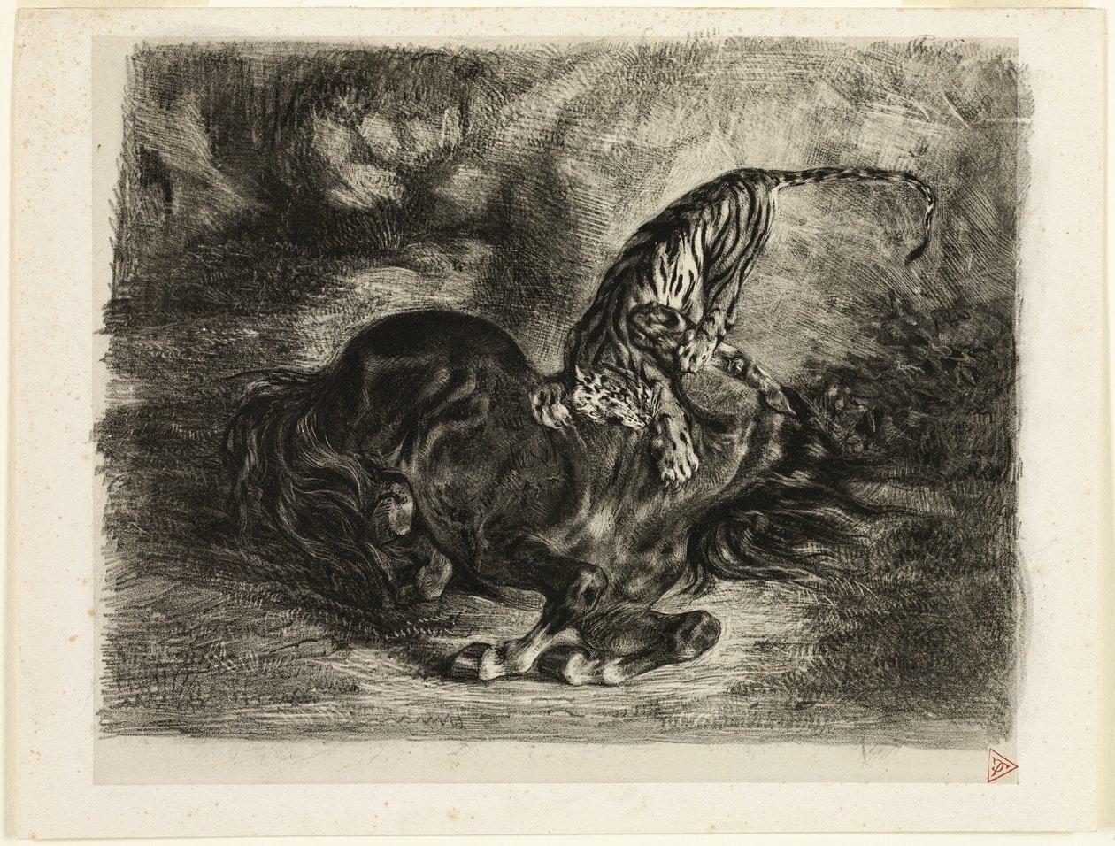 Tiikerin kaatama villihevonen tekijältä Eugène Delacroix