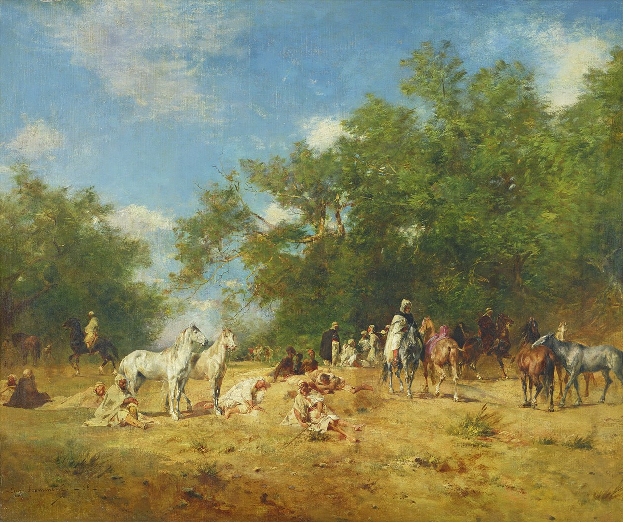 Arabiratsumiehet lepäävät metsässä, 1868 tekijältä Eugène Fromentin