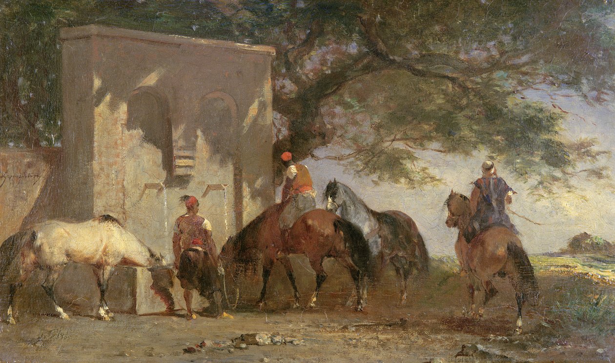 Arabit juottavat hevosiaan, n. 1865-1875 tekijältä Eugène Fromentin
