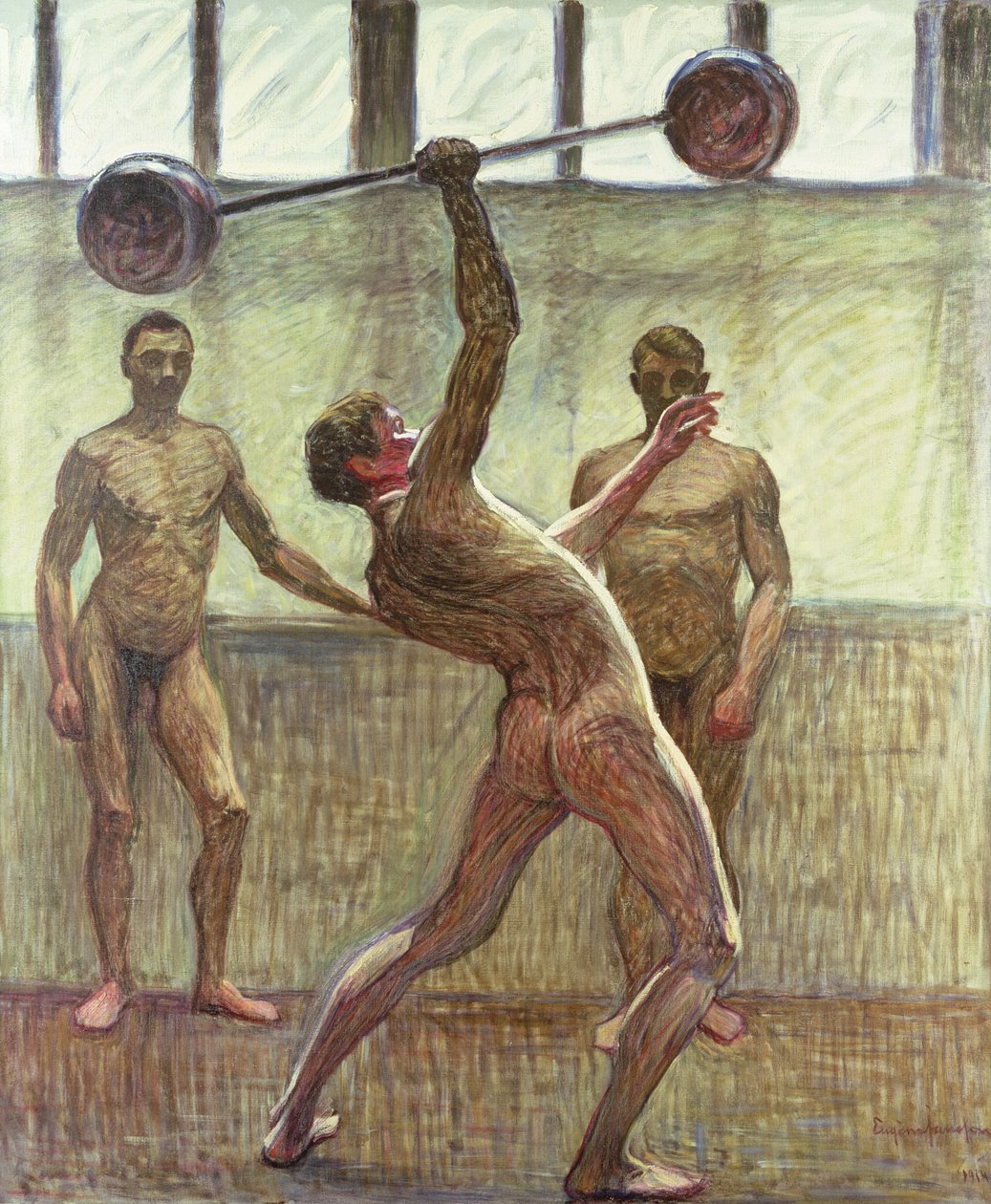 Painojen nosto yhdellä kädellä numero 2, 1914 tekijältä Eugène Jansson