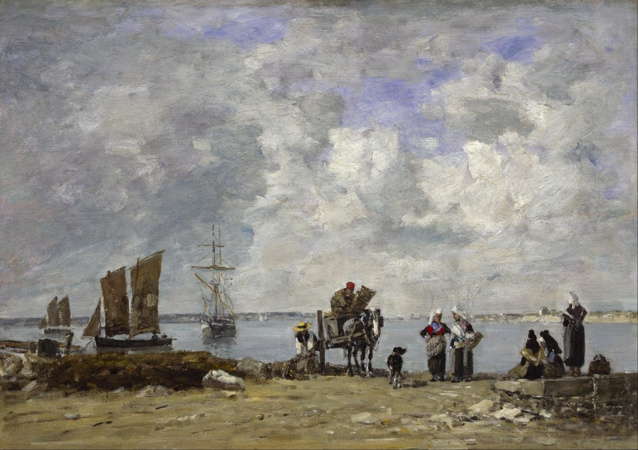 Kalastajien vaimot meren rannalla tekijältä Eugene Louis Boudin