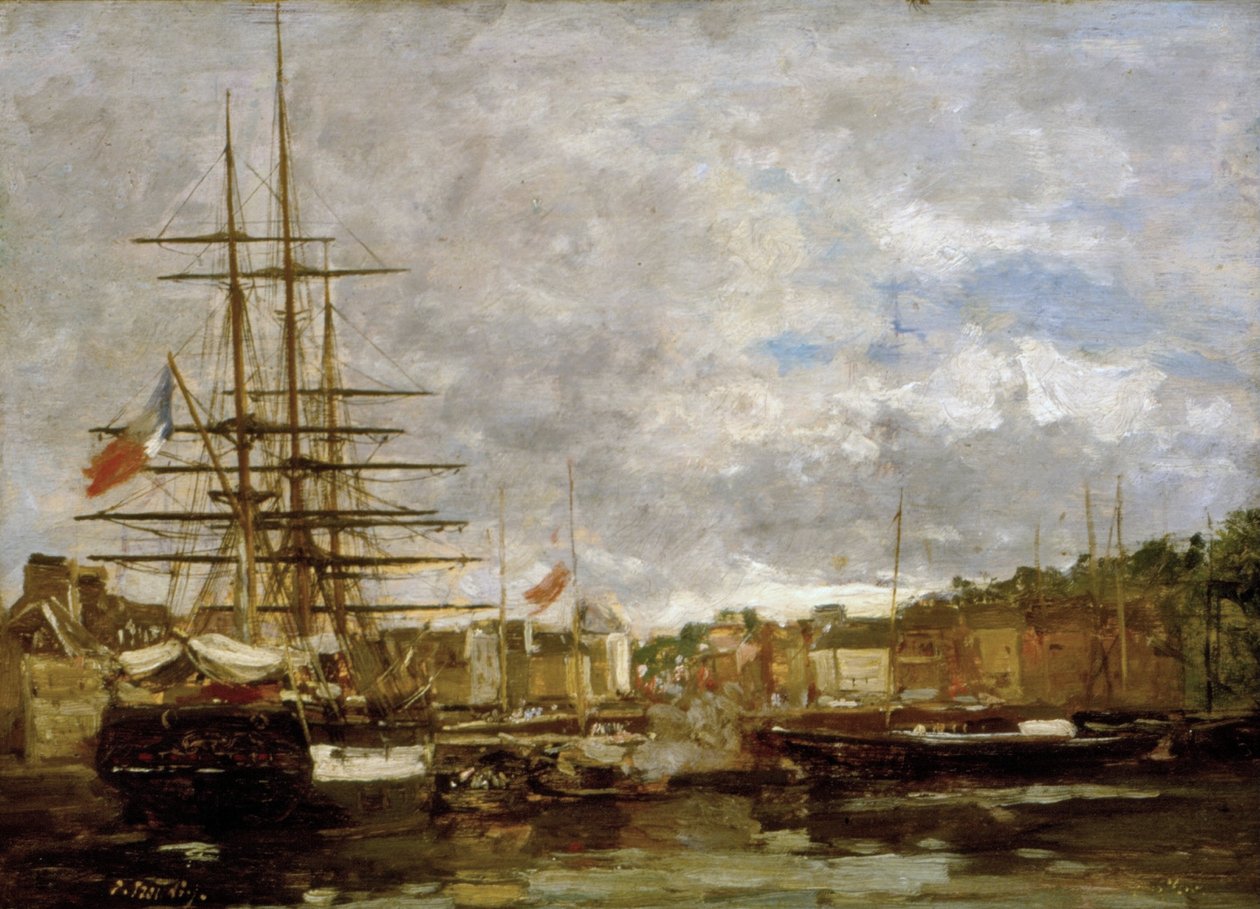 Honfleur - Satamaan telakoituneet laivat tekijältä Eugene Louis Boudin
