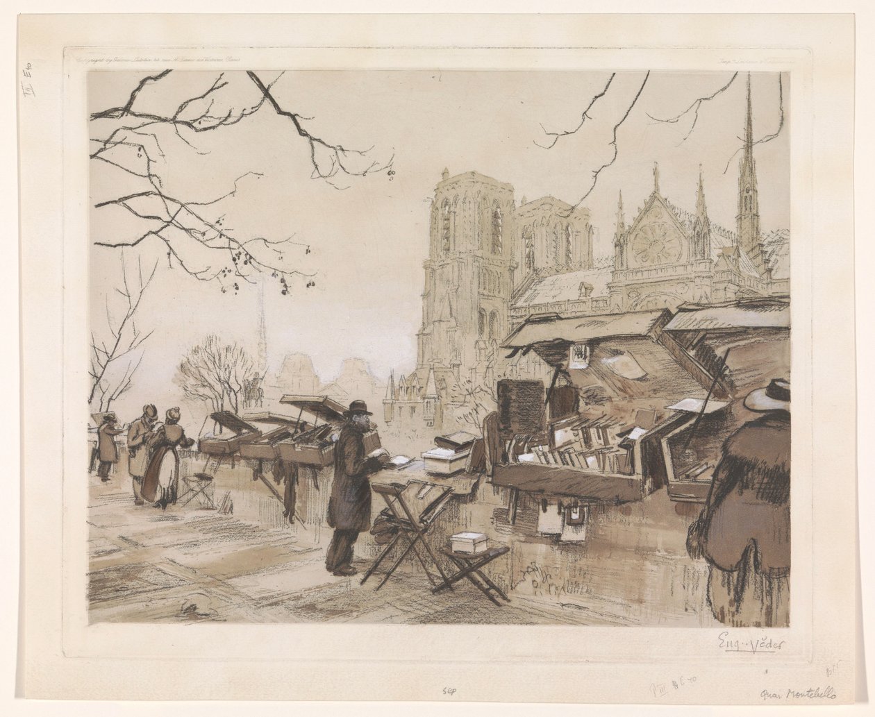 Näkymä Quai de Montebellolle Pariisissa tekijältä Eugène Véder (signed by artist)