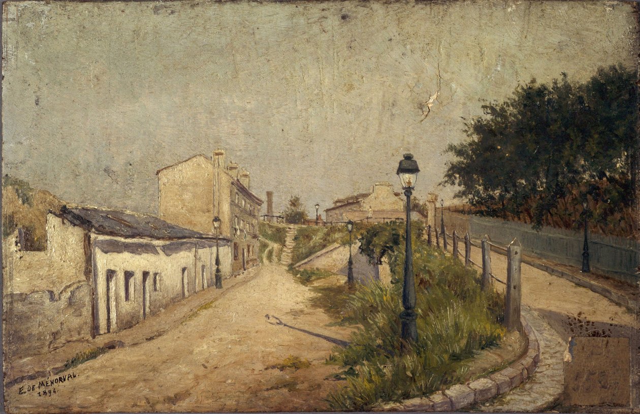 Rue du Pot-au-Lait vuonna 1894, vuonna 1894 (öljy puulle) tekijältä Eugène de Ménorval
