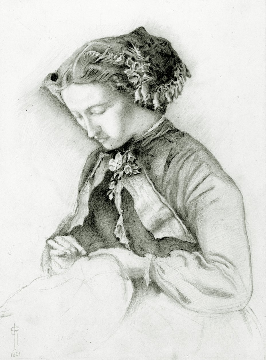 Muotokuva Effiestä kettuhanskat hiuksissaan (The Foxglove) 1853 tekijältä Euphemia Ruskin