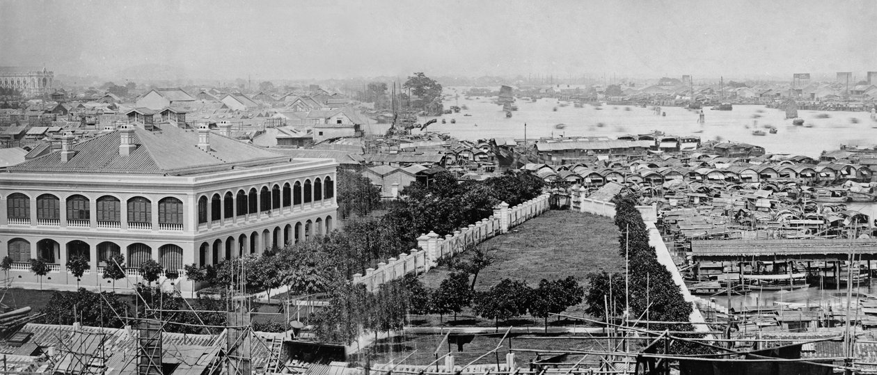 American Concession Grounds ja Pearl River, Kanton, noin 1880-luku tekijältä European Photographer