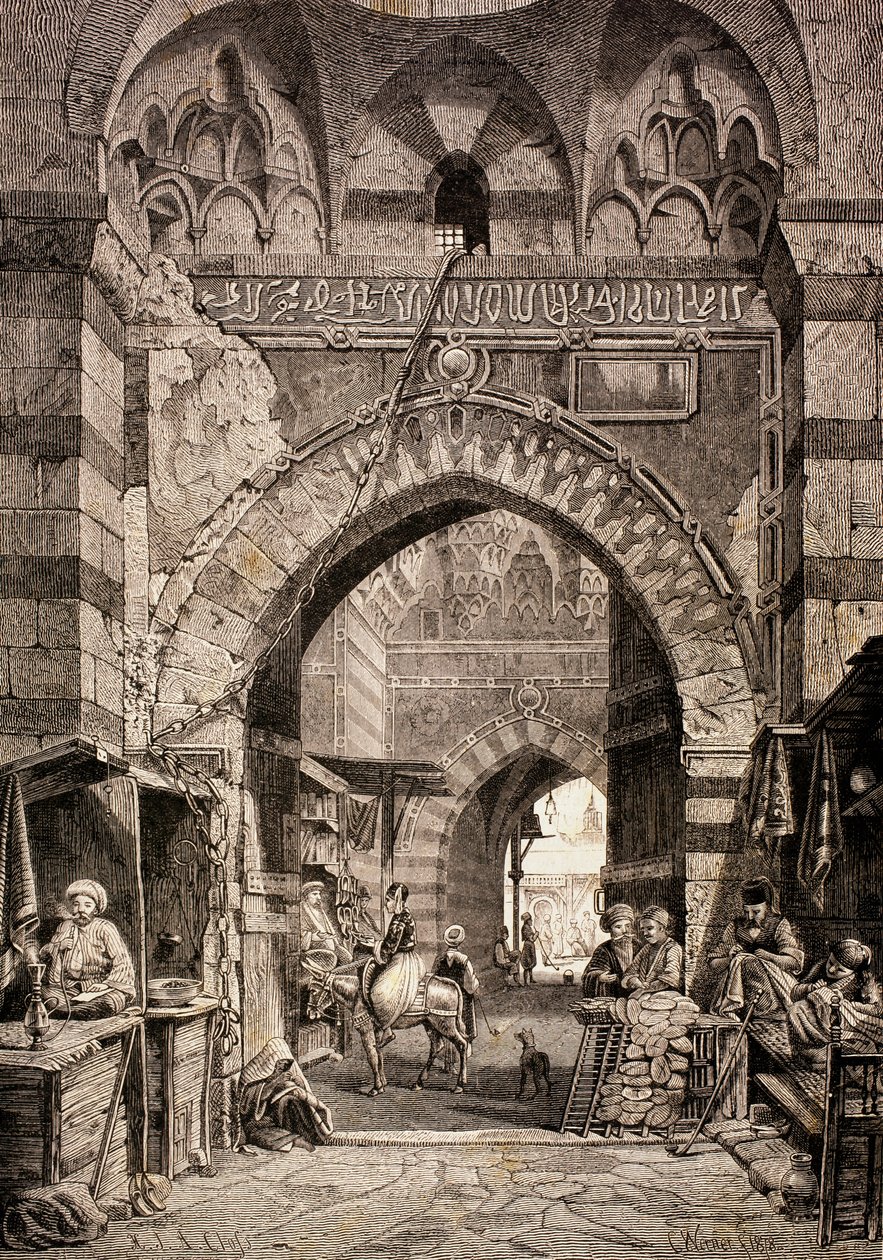 Sisäänkäynti Khan el-Khalili soukiin Kairossa 1800-luvulla Barcelonassa 1880 julkaistusta El Mundo Ilustradosta tekijältä European School