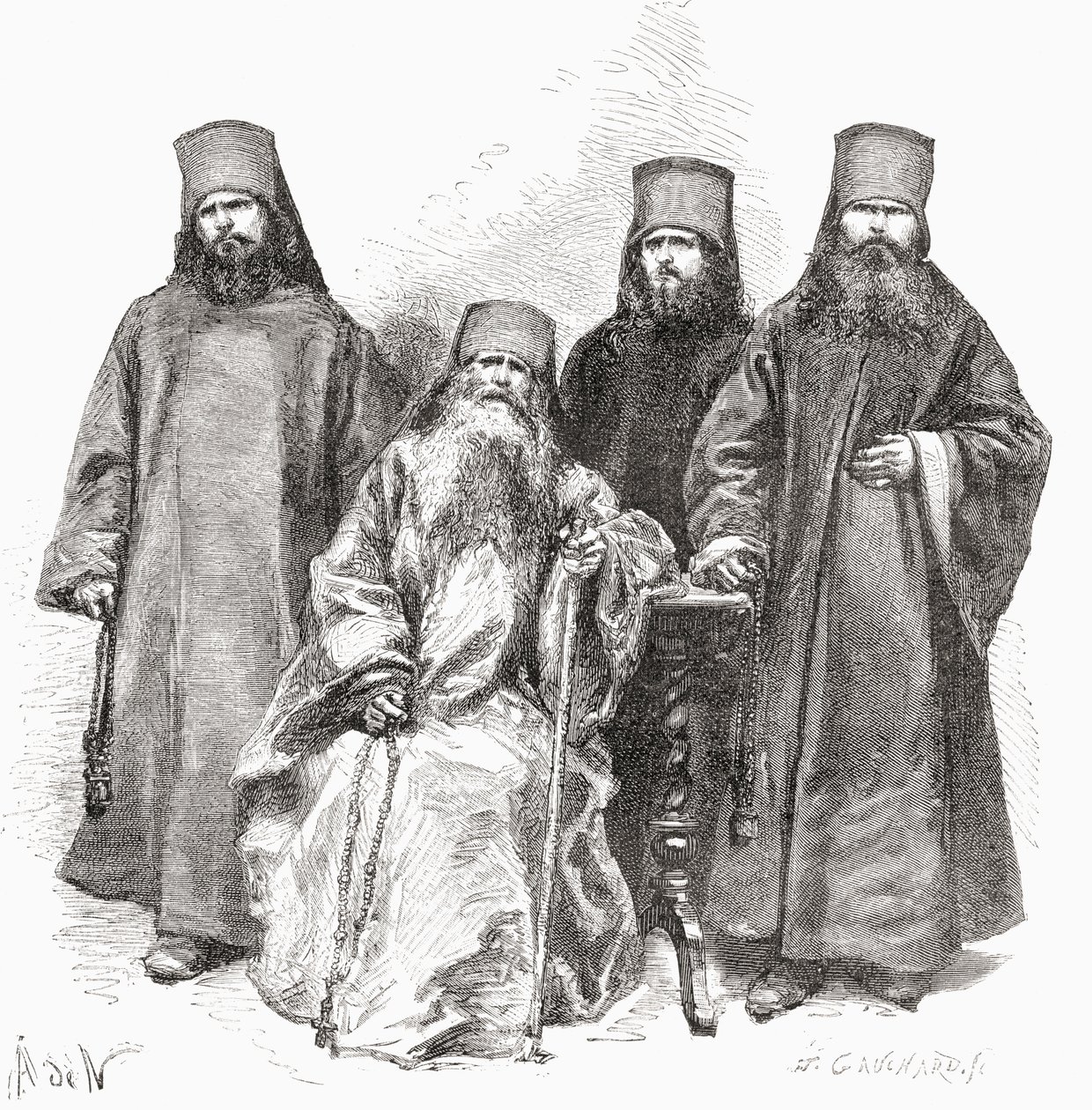Filaret Drozdov ja hänen kolme poikaansa, kirjasta "El Mundo en la Mano", julkaistu 1878. tekijältä European School
