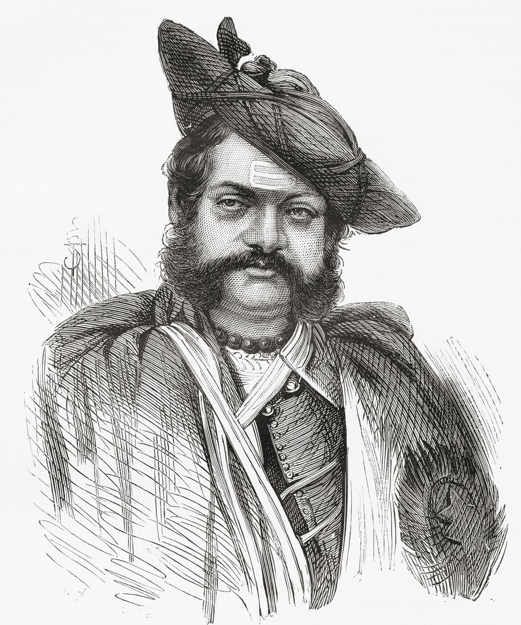 Jayajirao Scindia, Gwaliorin maharadža, kuvitus teoksesta "El Mundo en la Mano", julkaistu 1878 tekijältä European School