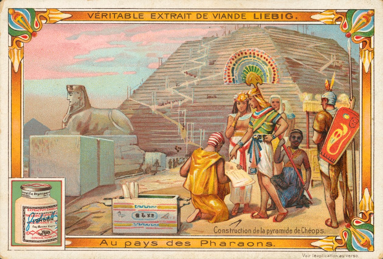 Kheopsin pyramidin rakentaminen, Liebig-kortti, 1900-luvun alku (kromo) tekijältä European School